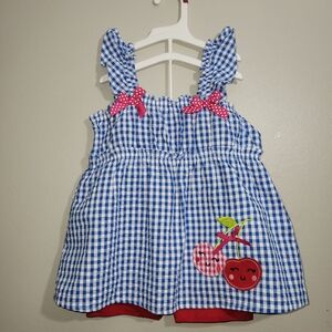 Bonnie Jean Blue Gingham Dress with Cherry Detail